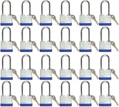 Lot of 36 Piece 40mm Laminated Pad Locks Keyed the Same Alike Long Shackle