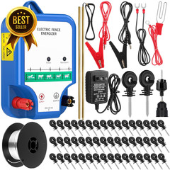 8 Mile 12KV Electric Fence Kit AC DC Charger with Wire Insulators