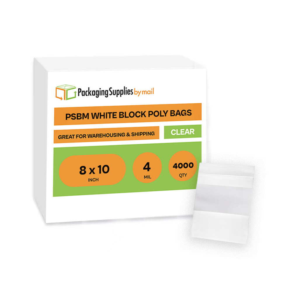 8″ x 10″ Zip Lock White Block 4 Mil Thick Resealable Transparent Bags 4000 Pcs
